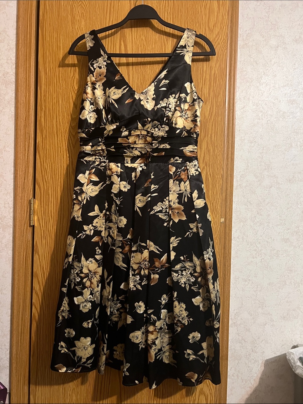 Perceptions Black Midi Dress with Gold Floral Print